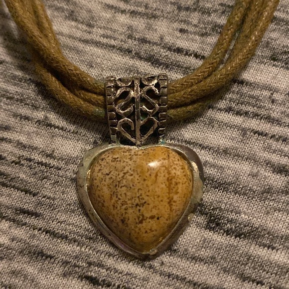 Vintage Faux-Turquoise Heart Cross Brown Cord Necklace and Earrings Sets - Picture 4 of 13